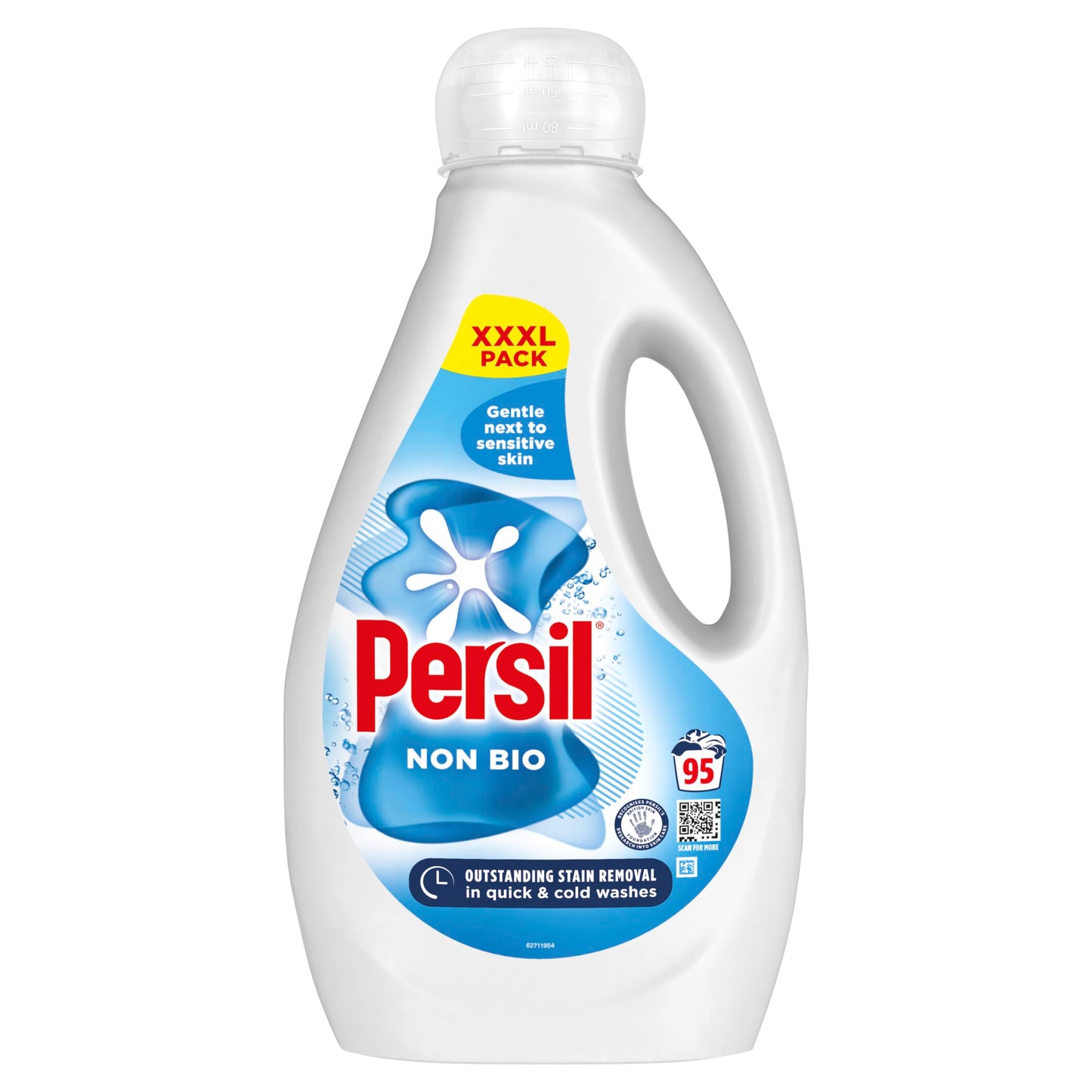 Persil Non Bio Laundry Washing Liquid Detergent outstanding stain removal in quick & cold washes tough on stains, gentle next to sensitive skin 95 washes (2.565 L)