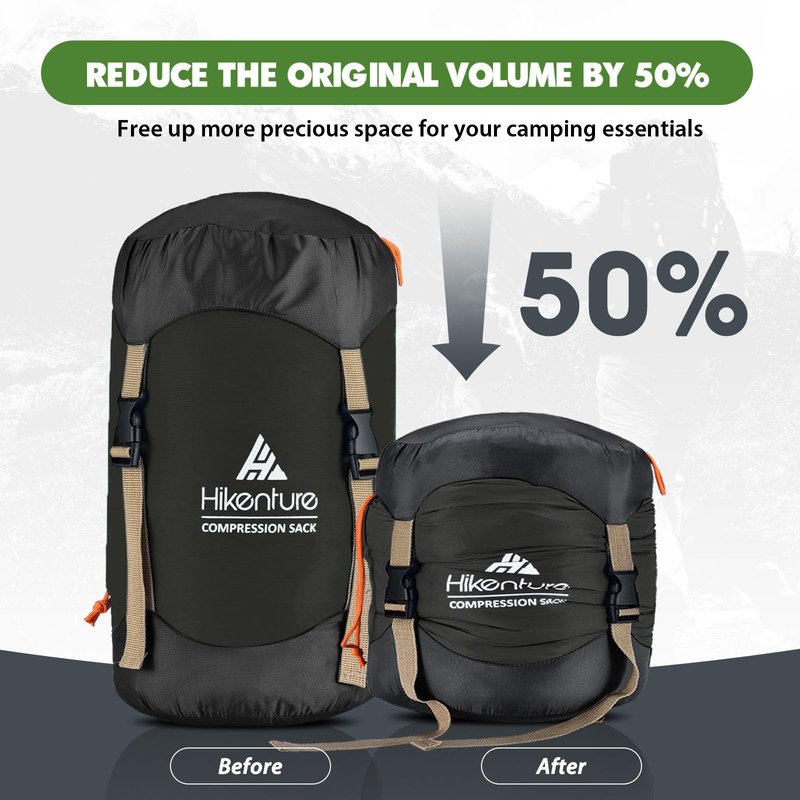Hikenture Compression Sack for Sleeping Bag, Upgrade Anti-Tear Nylon Sleeping Bag Stuff Sack, 10L/14L/20L/30L Water-Resistant Compression Bag, Storage Bag (Dark Green, 20L)