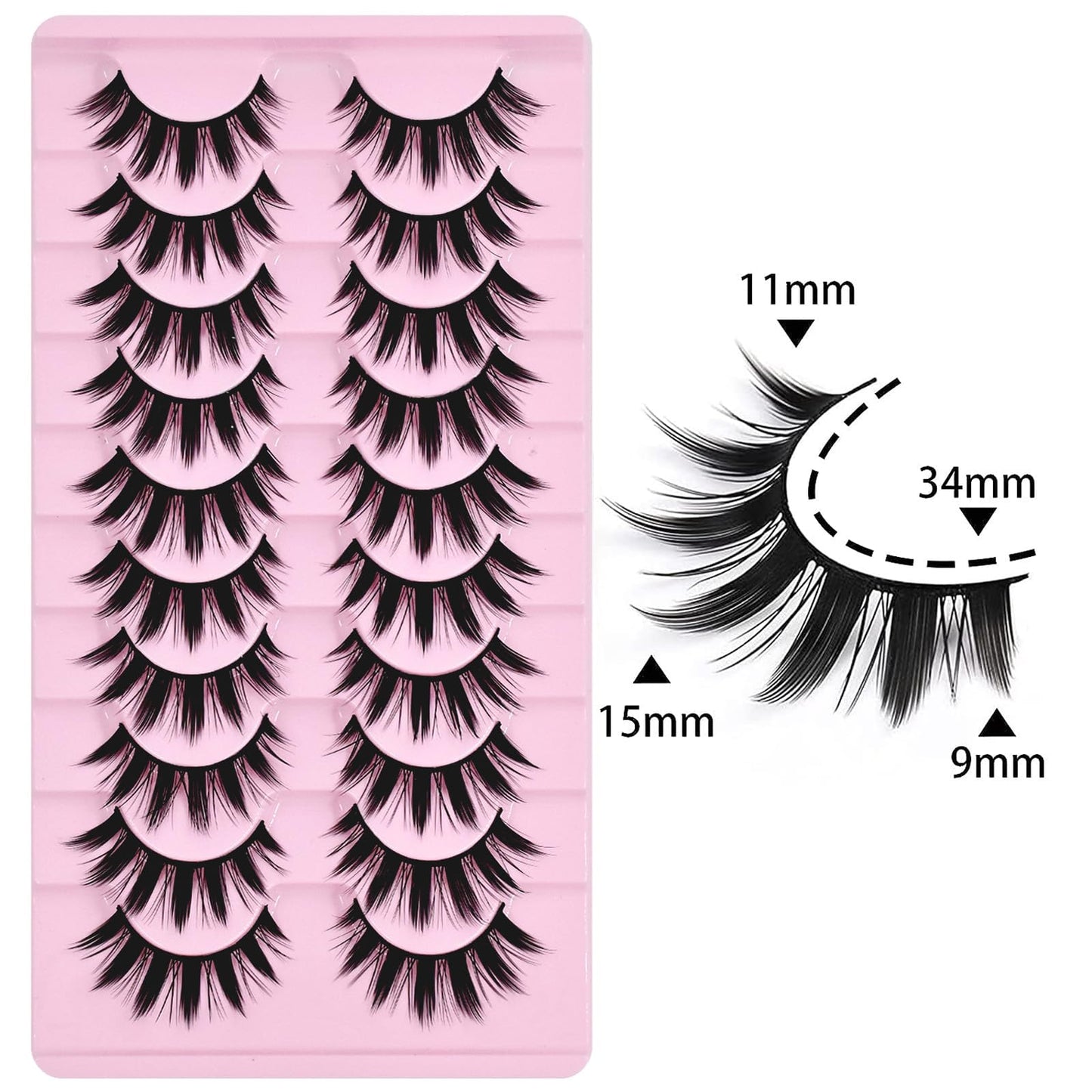 10 Pairs Manga Lashes Anime Cosplay Lashes Spiky Manga Style Lashes Janpanese 16mm Extension Natural Manhua Doll Eye Lashes Halloween/Party Makeup Look by AUGENLI (A3)