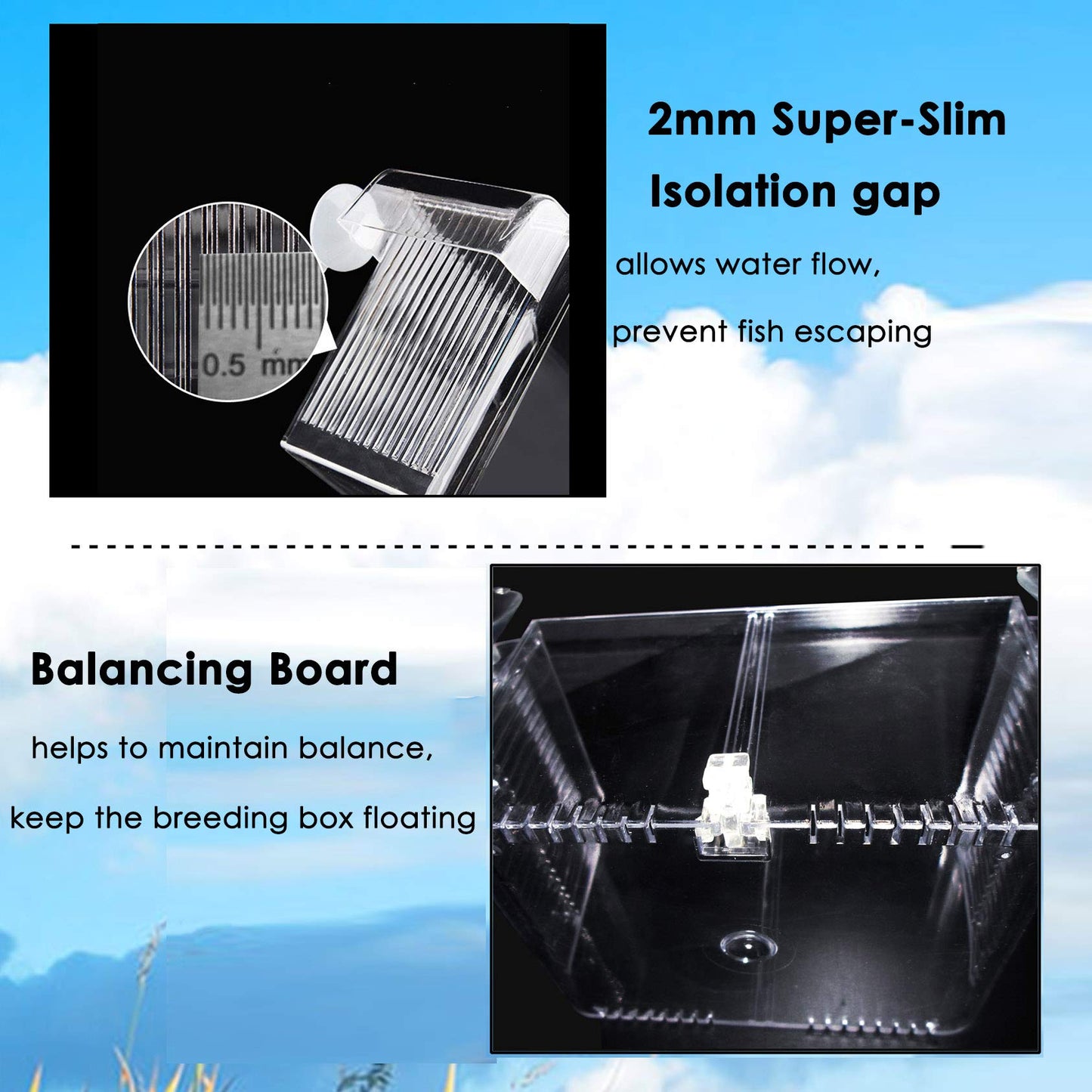capetsma Fish Breeder Box Fish Hatchery Floating Fish Breeding Box with Removable Grating Perfect Fish Tank Divider for Agreesive Injured Pregnant Fishes,Blue,L