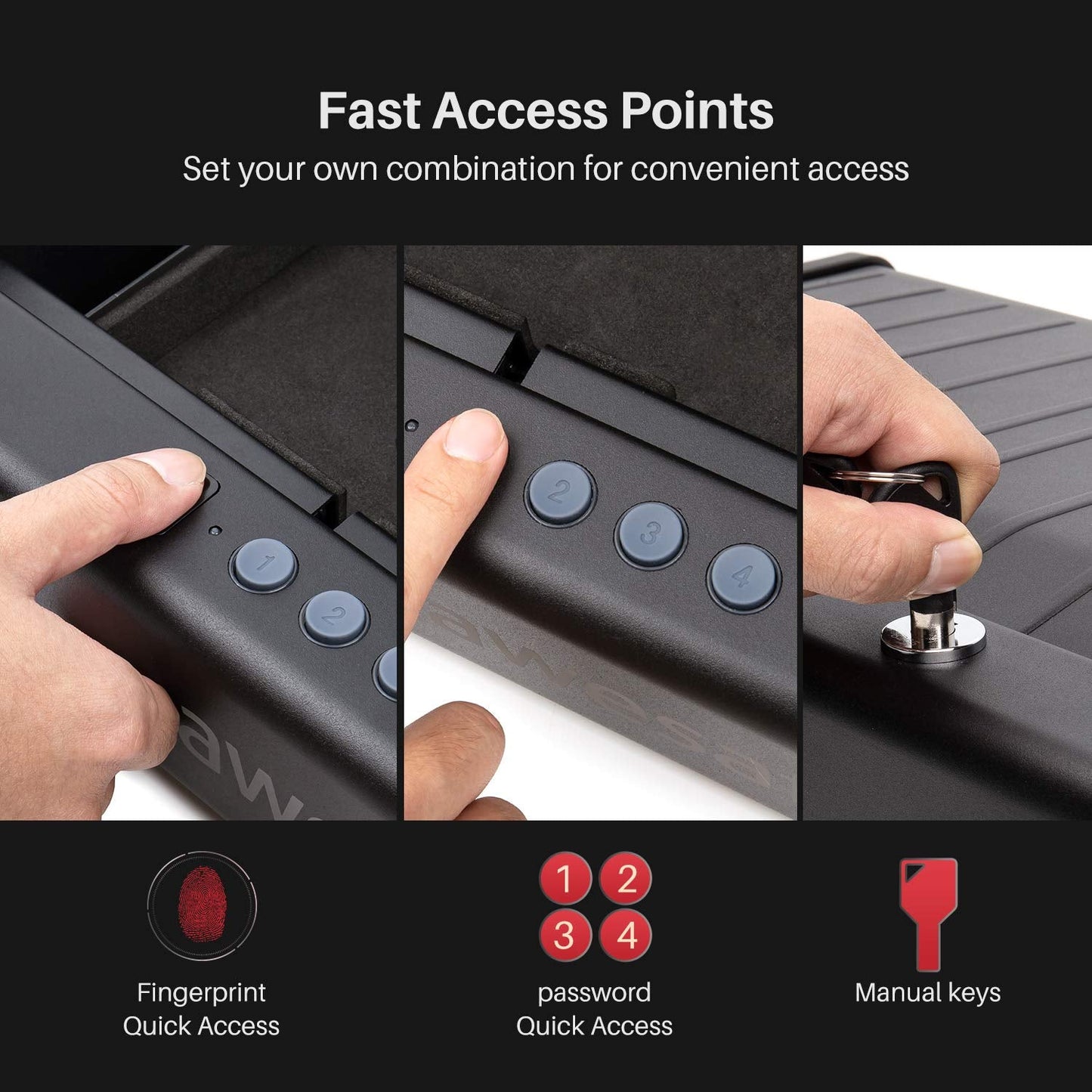 awesafe Upgraded Size Gun Safe with Fingerprint Biometric, Keypad Password and Key Lock for Two Handgun Capacity