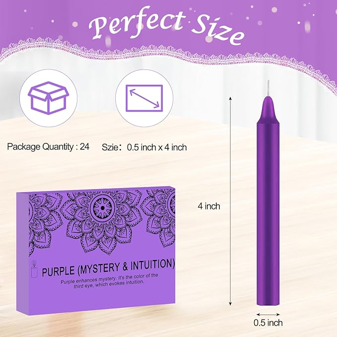 Tobeape Spell Chime Candles 24 pcs Purple Candles, 4" Tall Unscented Mini Taper Candle Christmas Advent Candle for Witchcraft, Wiccan Altar, Magic Tools, Rituals, Prayer, Meditation, Party Decoration