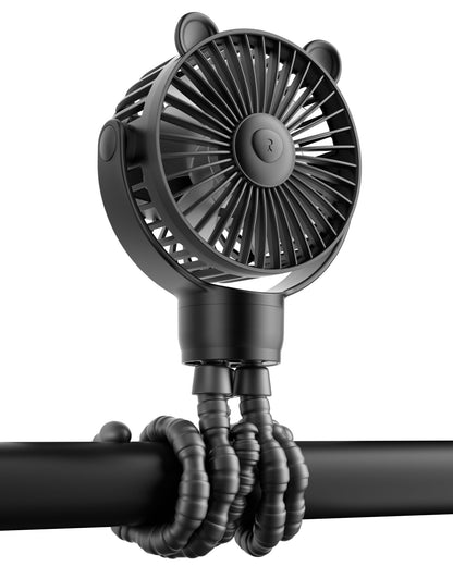 GOTOTO Baby Stroller Fan, Rechargeable Portable Fan with 2000 mAh Battery Operated,3 Wind Speed,360-Degree Rotation,Ultra-Low Noise Level,Safe mini fan for your baby