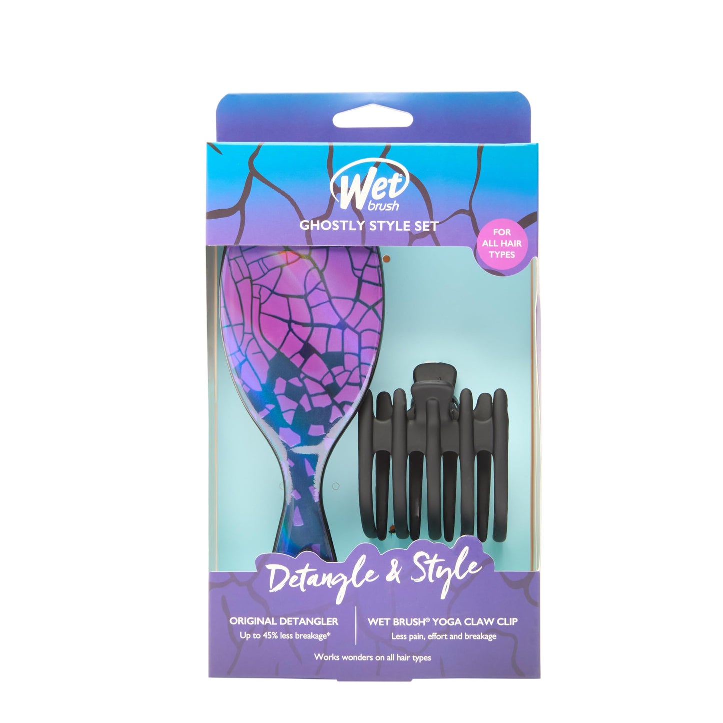 Wet Brush Original Detangler Brush Ghostly Style Kit, Ultra-Soft IntelliFlex Bristles, Detangling Brush Glides Through Tangles For All Hair Types (Wet Dry & Damaged), 1 Hairbrush & 1 Claw Clip
