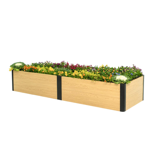 Vego garden Woodgrain Series Raised Garden Bed, 16'' Tall 2' x 8' Wooden-Look Metal Planter Box Outdoor for Gardening Vegetables, Flowers, Herbs