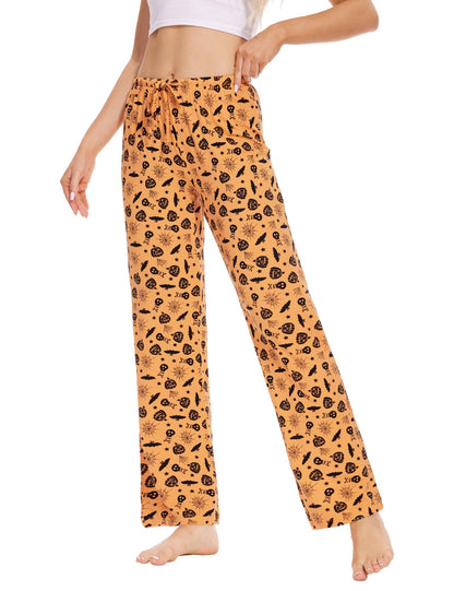 GYS Halloween Soft Viscose Pajama Pants for Women, Comfy Lounge Sleep Pants Pj Bottoms Drawstring Sleepwear, Orange Halloween, Medium