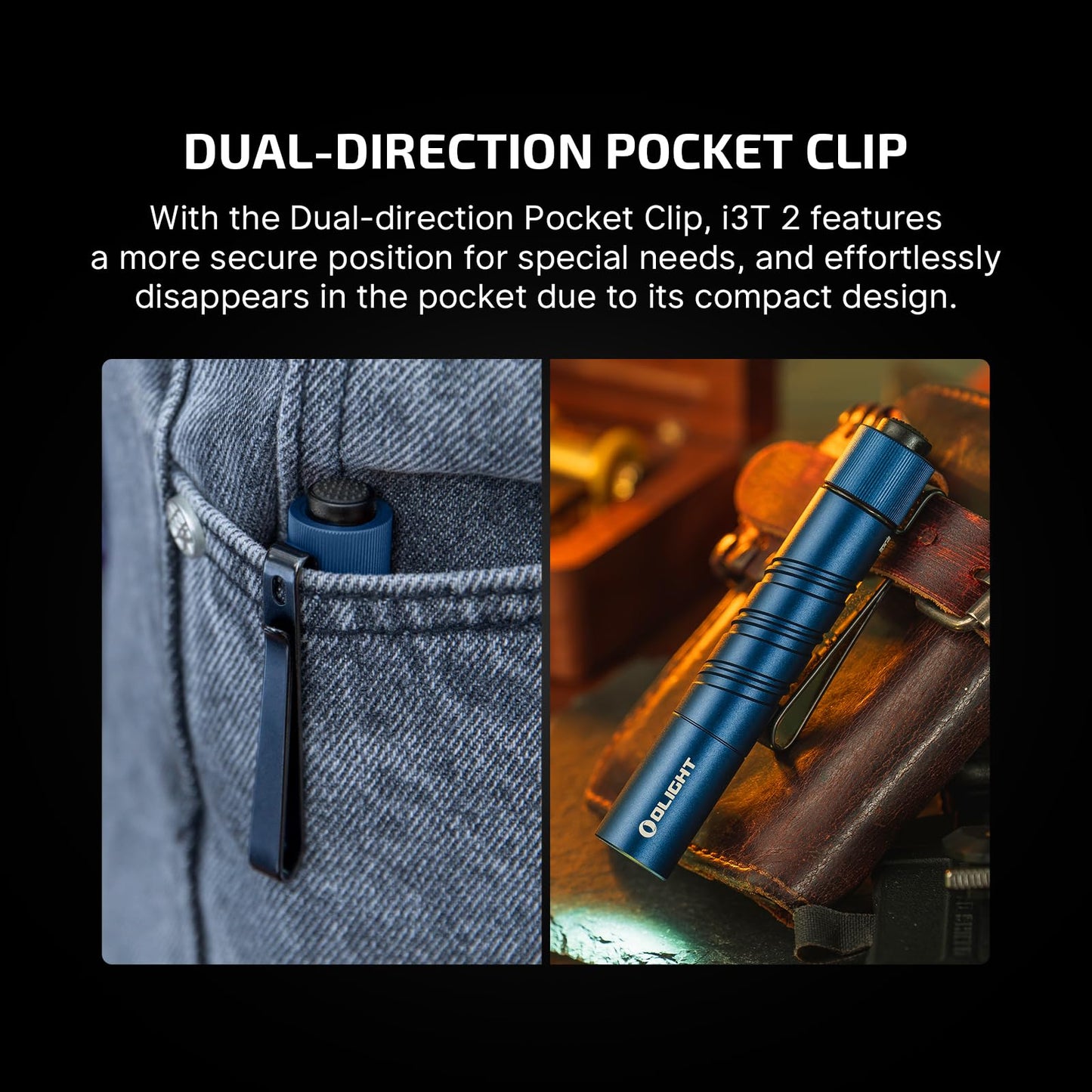 OLIGHT I3T 2 EOS Pocket EDC Flashlight, 200 Lumens Compact Bright Handheld Tactical Flash Lights, Dual-Output Tail Switch with AAA Battery and Two-Way Pocket Clip for Camping,Hiking (Midnight Blue)