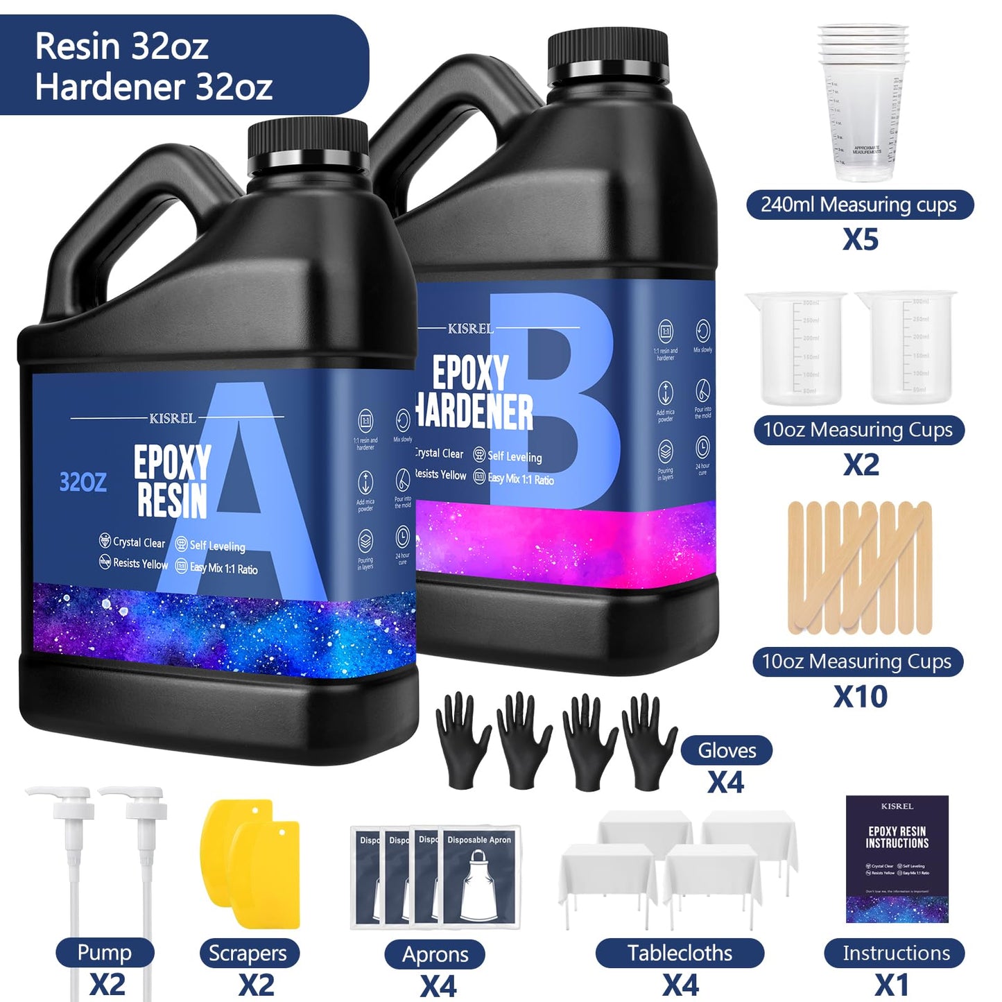 Epoxy Resin 64OZ - Crystal Clear Epoxy Resin Kit - No Yellowing No Bubble Art Resina Casting Resins for Art Crafts, Jewelry Making, Wood & Molds(32OZ x 2)