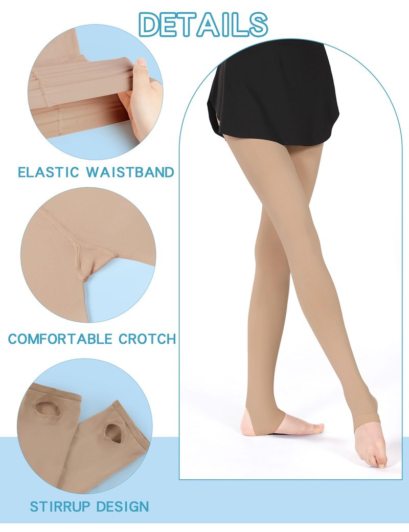 Dayrose Tan Stirrup Tights for Girls, Stirrup Ballet Tights for Toddler Girls 4-5 Years