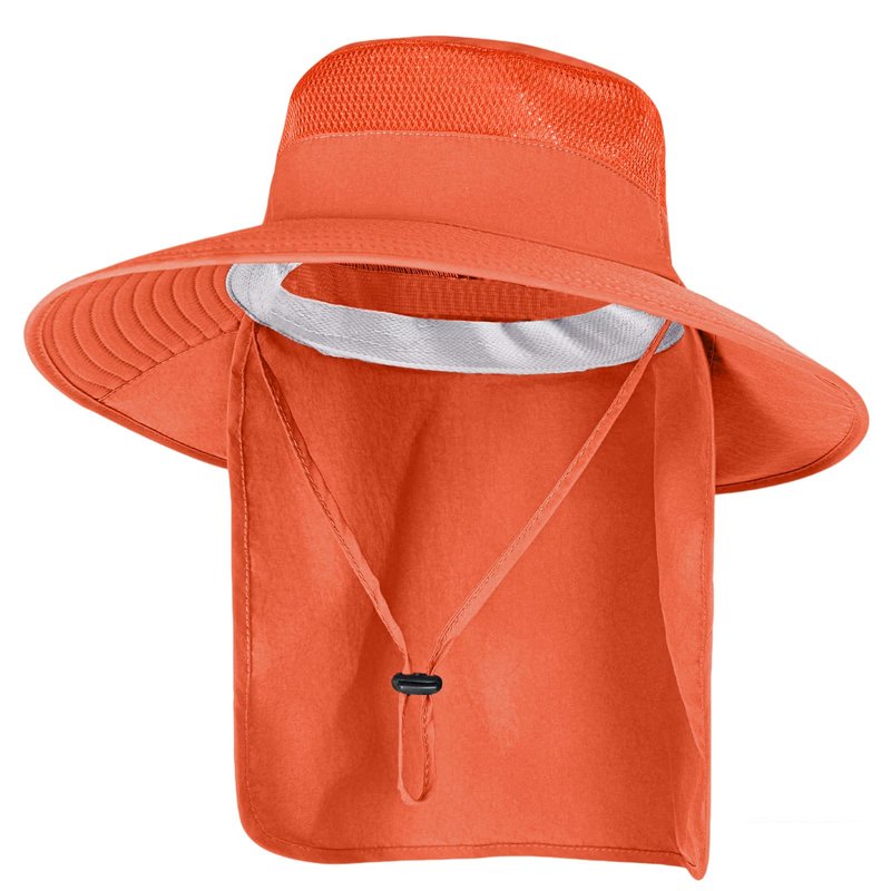 Sun Hats for Men Women Fishing Hat UPF 50+ Breathable Wide Brim Bucket Hats Summer UV Protection Safari Hat with Neck Flap Orange