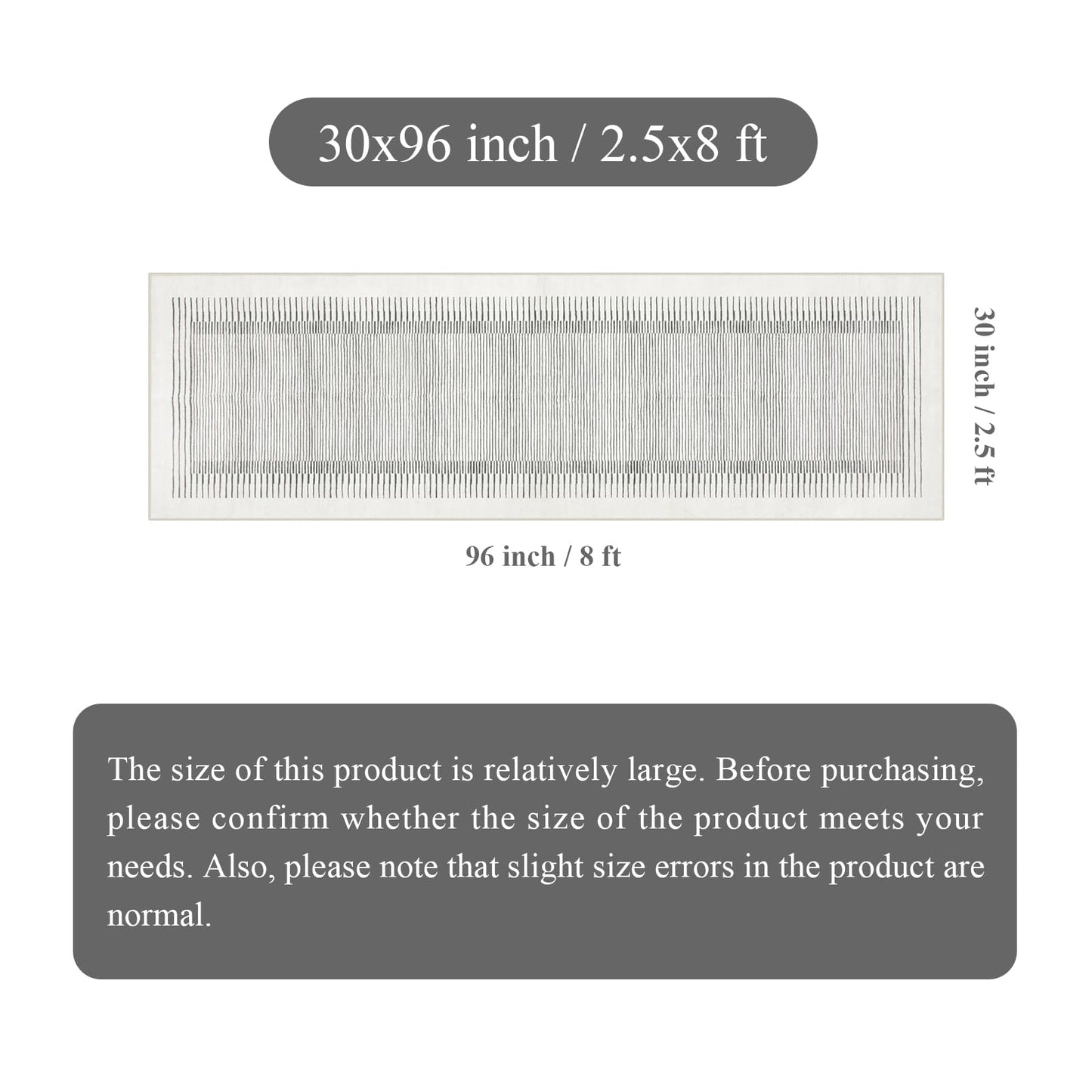 Morebes Modern White 2.5x8 Hallway Runner Rug, Berber Striped Kitchen Rugs Non Slip Washable Runner Rug, Soft Low Pile Indoor Floor Carpet for Bathroom Bedroom Laundry
