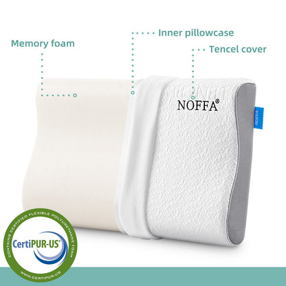 NOFFA Memory Foam Pillow, Cervical Orthopedic Pillows for Neck Support, Deep Sleep Pillow Queen Size 60 x 38 cm