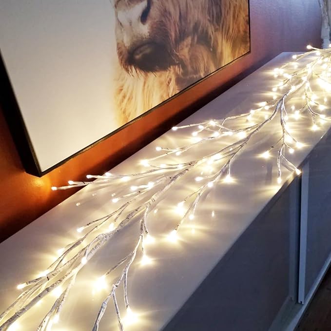 Willow Vine Lights Bedroom Decor: 7.5Ft Christmas Decorations Flexible Enchanted Fairy Lights with Remote Control, 144 LEDs Twinkle Tree Lighted White Branches for Wall Living Room