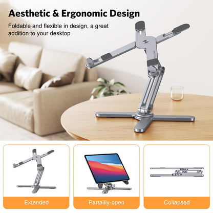OMOTON 360° Rotating Laptop Stand Riser for Desk, Ergonomic Foldable Computer Stand Adjustable Height Angles for Collaborative Work, Easy Storage Fit Macbooks,All Laptops up to 16 inches, Silver
