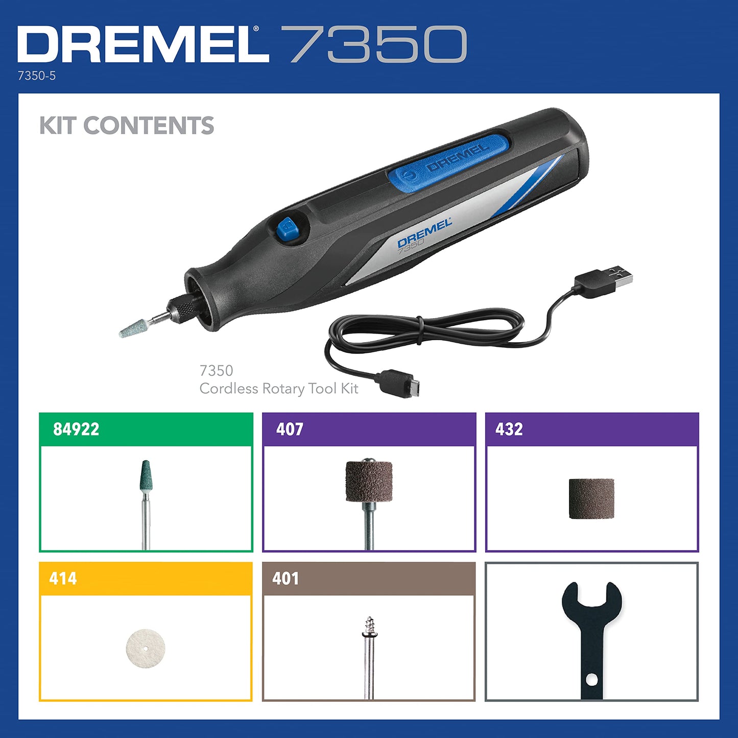 Dremel 7350-5 Cordless Rotary Tool Kit - Includes 4V Li-ion Battery and 5 Rotary Tool Accessories - Ideal for Light DIY Projects and Precision Work