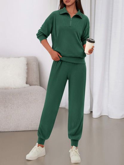 BTFBM Women's 2 Piece Tracksuit Fall Outfits 2025 Long Sleeve Half Zip Sweatshirt Sweatpants Lounge Set Sweatsuits(Solid Dark Green,Medium)