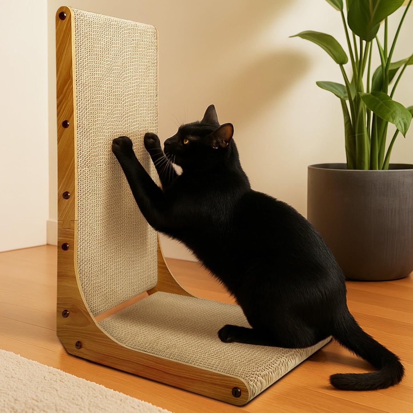 AGYM Cat Scratcher, 26 inch L Shape Cat Scratching Pad for Indoor Cats, Durable Sustainable Cardboard Scratcher with Box, Recyclable Vertical Cat Scratch Pad to Protect Furniture, Large