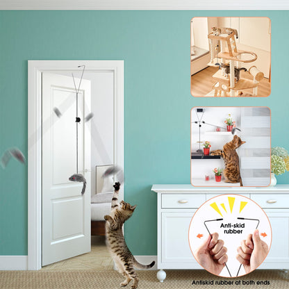 FYNIGO 2 Pcs Self Play Hanging Door Cat Mouse Toys for Bored Indoor Adult Cats Kitten,Interactive Cat Mice Toys for Hunting Exercising Eliminating Boredom, for All Breeds