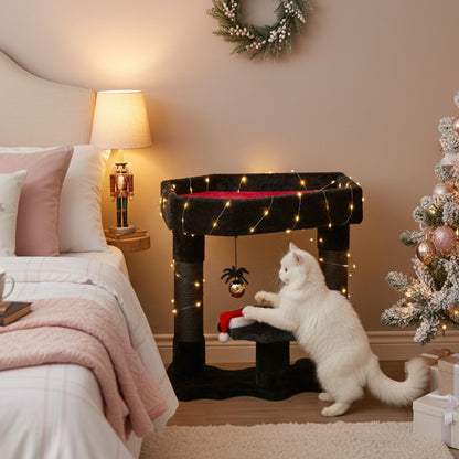 BEWISHOME Cat Tree Tower for Indoor Gothic Cat Trees with Coffin Bed, Halloween Cat House with Scratching Posts, Cat Shelves with Spider Toy, Spooky Coffin Black with Red, Small MMJ91R