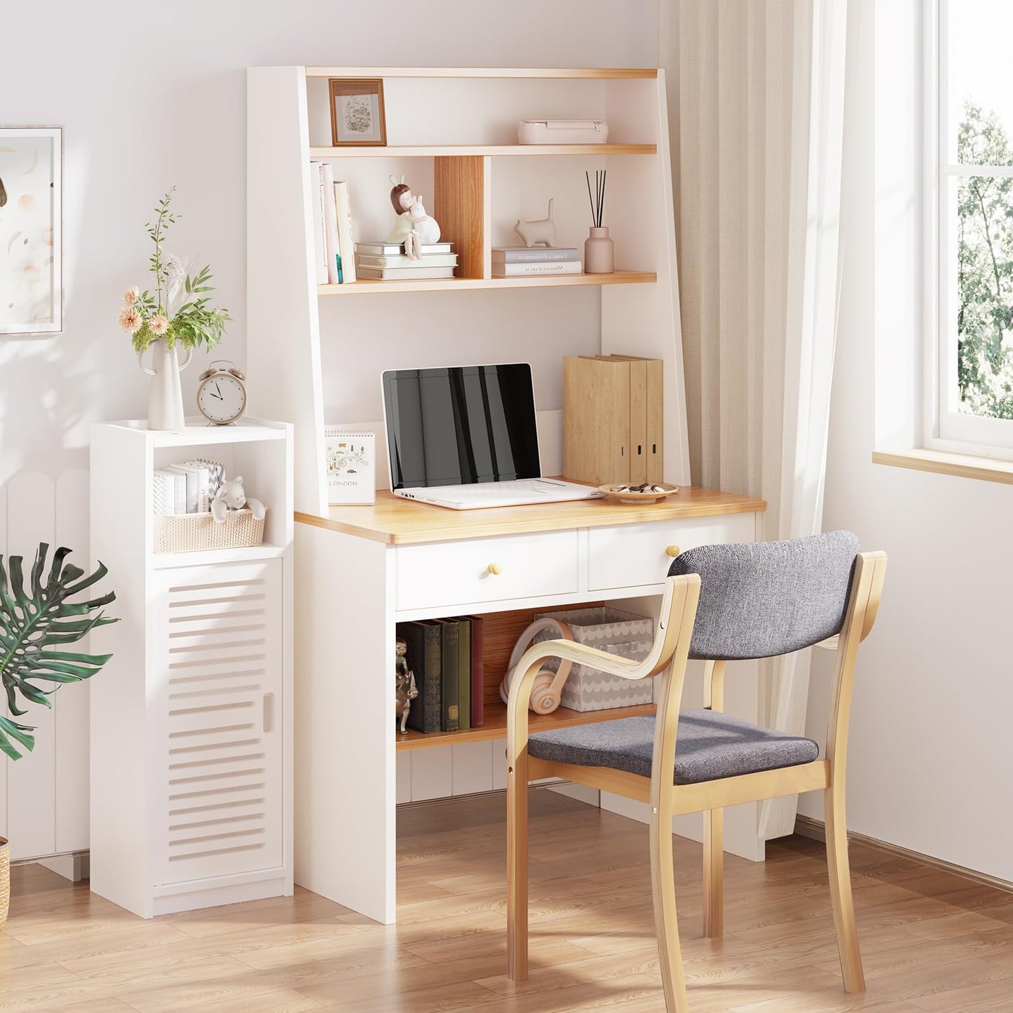 Dripex 3 Tier Bathroom Floor Cabinet, White Storage Cabinet with Door, Free Standing Shelf Unit for Bathroom, Living Room, Bedroom, Kitchen, Balcony or Office (Door Style 2)