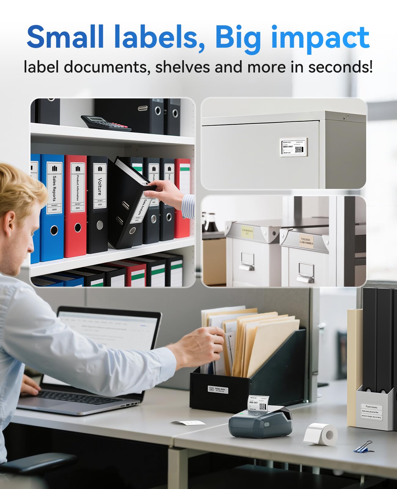 NIIMBOT B1 Label Maker Machine, 2 Inch Bluetooth Thermal Label Printer, Easy to Use Sticker Printer Compatible with iOS and Android, with 1 Roll Waterproof Labels for Retail, Office, Home (Blue)