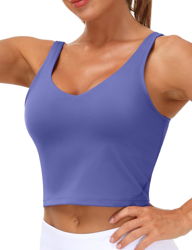 Women’s Longline Sports Bra Wirefree Padded Medium Support Yoga Bras Gym Running Workout Tank Tops(Bright Purple, Large)