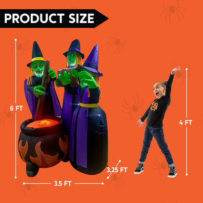 Joiedomi 6 FT Tall Halloween Inflatables Three Witch Around Cauldron with Flame Light Yard Outdoor Decoration Blow Up with Build-in LEDs for Halloween Party Indoor, Outdoor Inflatables Decorations