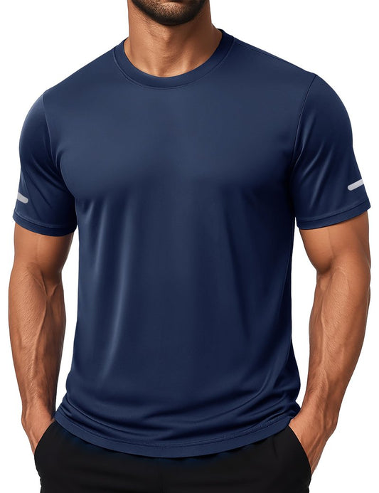 MAGCOMSEN Gym Shirts Mens Workout Dry Fit Sun Protection Runing Athletic Short Sleeve Shirt Moisture Wicking Rash Guard UV T Shirt Navy L