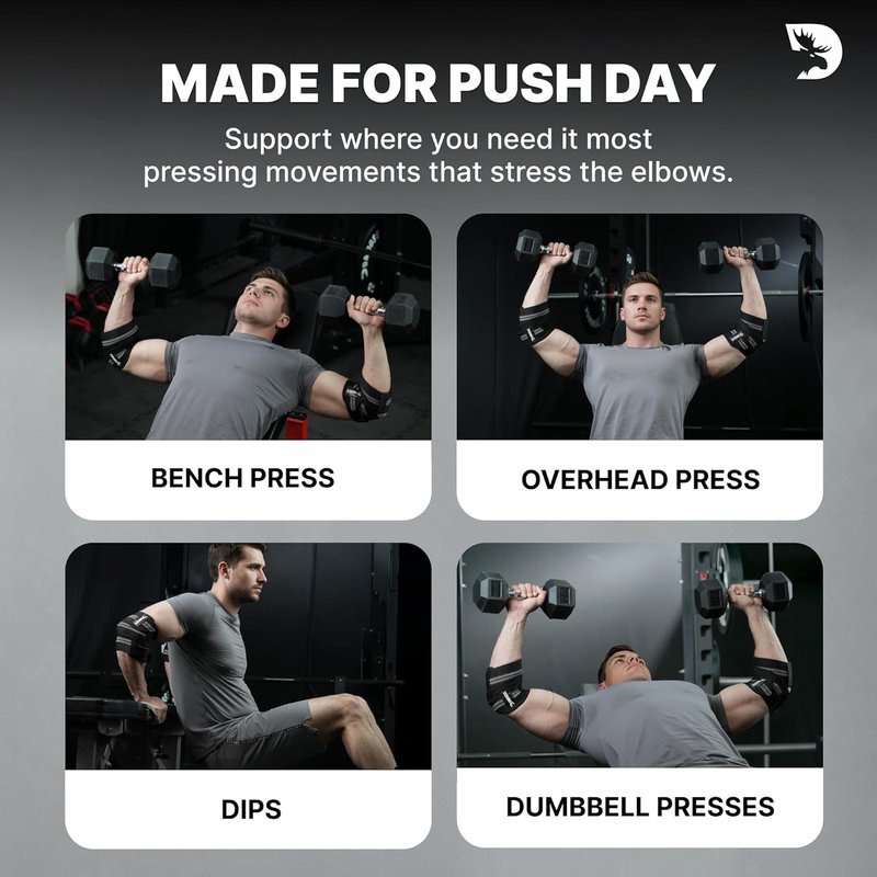 DMoose Fitness Elbow Wraps - Adjustable 40'' Compression Sleeves for Weightlifting, Joint Support & Tendonitis Relief | Pair