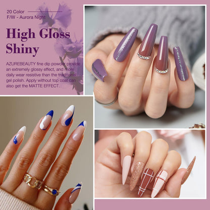 AZUREBEAUTY 31 Pcs Dip Powder Nail Kit 20 Colors Glitter Nude Brown Pink White Gray Dip Powder Liquid Set with Top/Base Coat Activator for French Nails Art Manicure DIY Salon Women Valentine's Gift