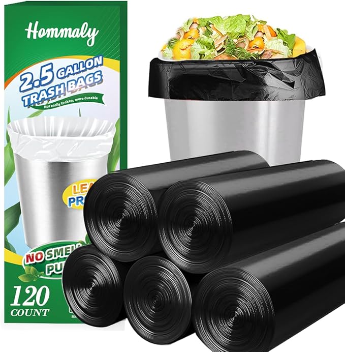 2.5 Gallon 120 pcs Small Black Trash Bags, Strong 2.5 Gallon 2.6 Gallon Garbage