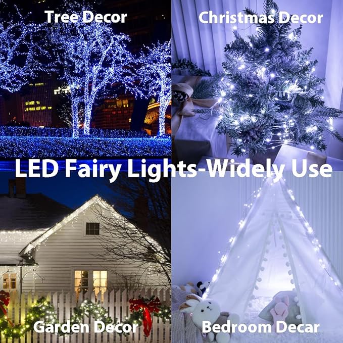 100FT Cool White Fairy Lights, 300 LEDs, Plug - in, 8 Modes with Timer, Remote, Dimmable & Waterproof, Ideal for Bedroom, Garden, Christmas, Wedding, Birthday (Indoor/Outdoor)