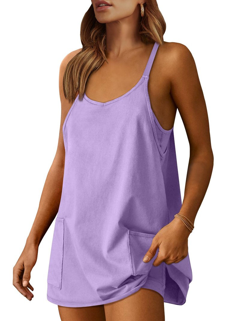 ANRABESS Women Athletic Dress Summer Tennis Workout Active Sports Mini Romper Dress Built in Shorts Travel Vacation Clothes Purple X-Large