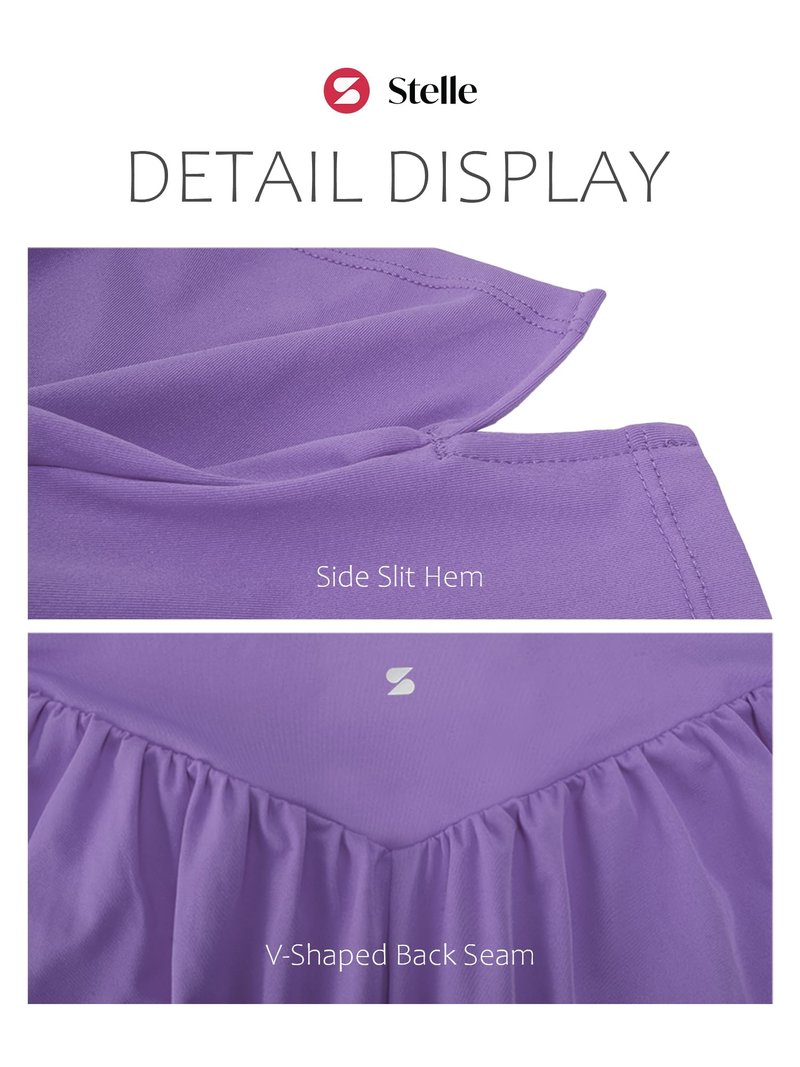 Stelle Women 2 in 1 Running Shorts Flowy Athletic Short High Waisted Workout Tennis Gym Short with Liner Pockets (Lavender, M)