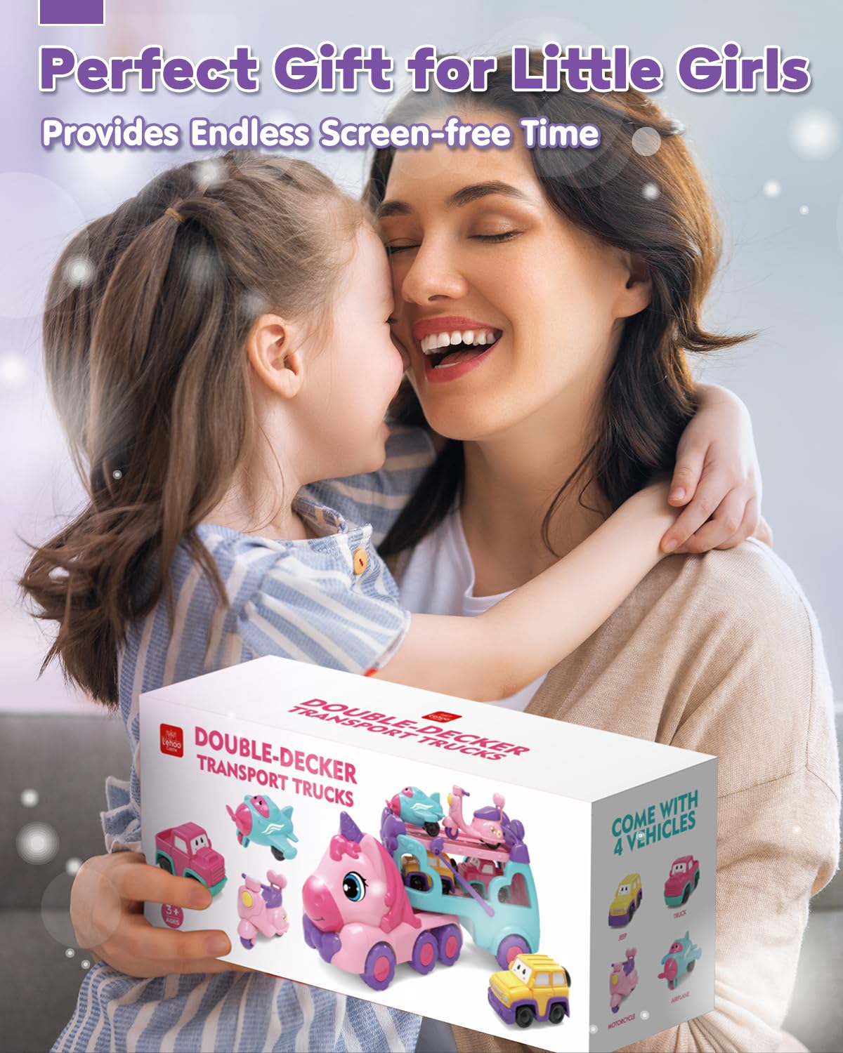 Lehoo Castle Toddler Toys for 1 2 3 Year Old Girls, Unicorn Gifts for Girls, 2 Year Old Cars Toys for kids, Birthday Gifts Carrier Truck with Light & Music