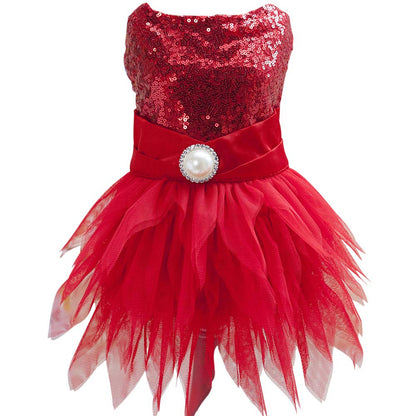 Tangpan Beam Waist Christmas Pet Costume Dog Dance Skirt Satin Camp Party Dress(Red,L)