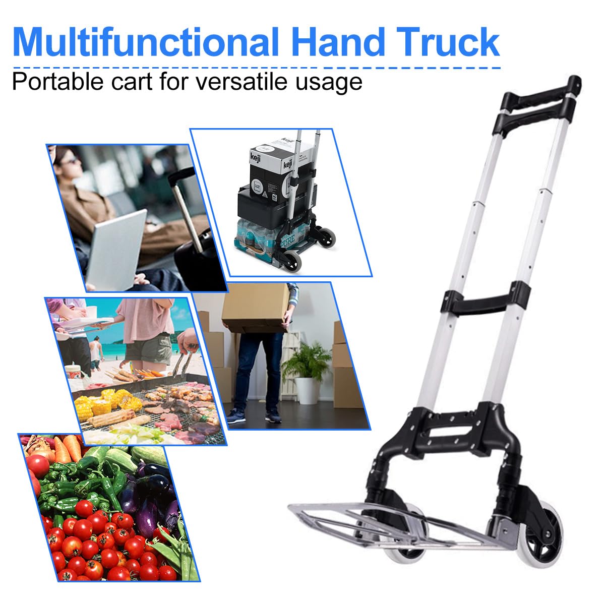 Folding Hand Truck Aluminum Portable Folding Hand Cart 155lbs Capacity Hand Cart and Dolly Ideal for Home, Auto, Office, Moving, Travel, Shopping