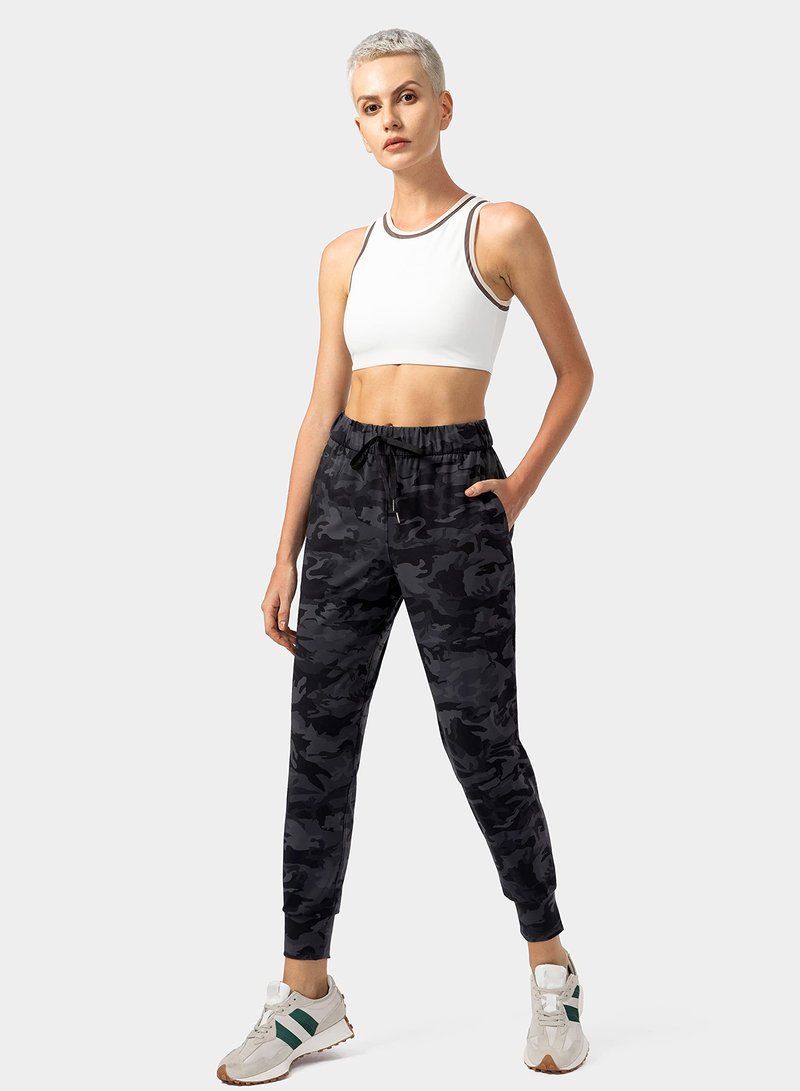 SANTINY Women's Joggers Pants Pockets Drawstring Running Sweatpants for Women Lounge Workout Jogging(Camo Deep Coal Multi_XS)