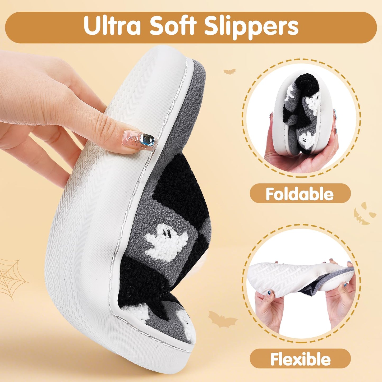 Halloween Slippers for Women Men, Halloween Pumpkin Slippers, Soft Plush Spooky Slipper, Cute Cartoon Cozy House Slipper, Fuzzy Winter Holiday Shoes, Halloweens Christmas Gifts