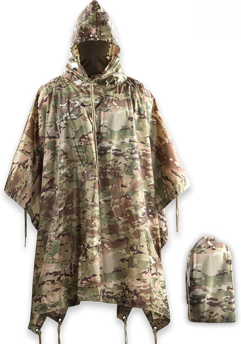 Tactical Rain Poncho - Waterproof Ripstop Military Shelter | Ideal for Camping, Hiking & Outdoor Activities