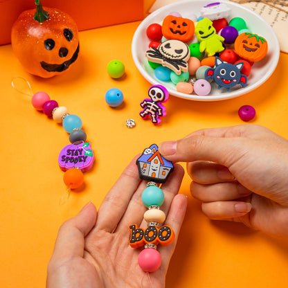 FFNIU 15Pcs Halloween Silicone Beads for Pen, Pumpkin Ghost Focal Beads for Making Keychain Necklace Bracelet Handmade Crafts