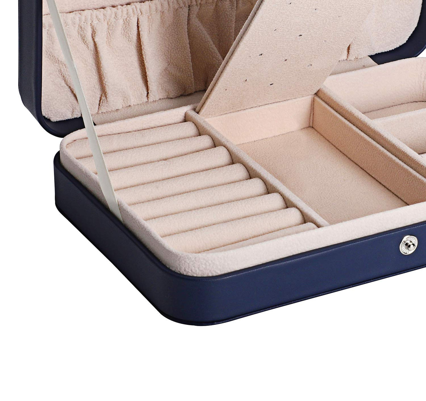 LANDICI Jewellery Box Small Jewellery Organiser for Women Girls, PU Leather Travel Jewellery Storage Case, Portable Jewellery Holder for Ring Earrings Necklace Bracelet,Jewellery Gift Box,Navy blue