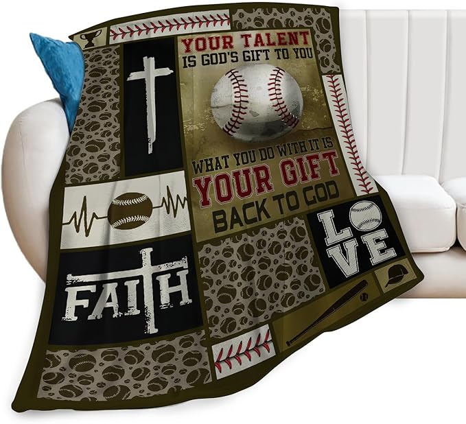 Baseball Blanket Decor Gifts for Boys Flannel Fleece Fuzzy Christian Throw Blanket Soft Warm Cozy Plush Sports Blanket for Bed Couch Living Room Stuffed Decoration for Kids Adult 60"x50"