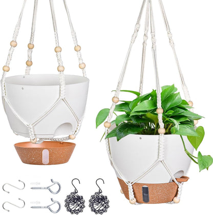 10 Inch Hanging Planters for Indoor Plants & Outdoor - 2 Pack Self-Watering Hanging Pots with Drainage Holes, Visual Reservoir, 2 Hangers - Self-Watering Hanging Baskets Flower Pots