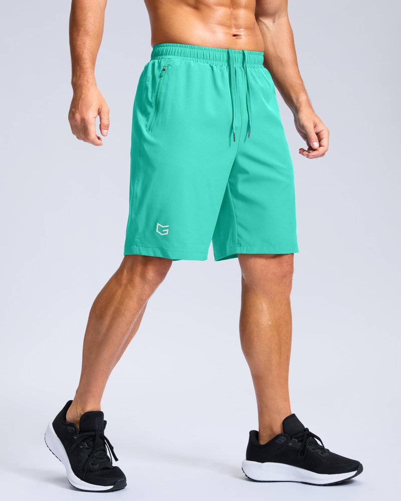 G Gradual Men's Athletic Running Shorts with Zipper Pockets Quick Dry 7"/ 5"/ 9" Workout Gym Shorts for Basketball Hiking(Light Green,9XXXL)
