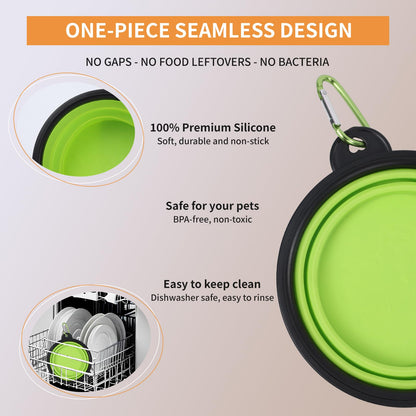 Collapsible Dog Bowls for Travel 2 Pack Dog Portable Water Bowl for Dogs Cats Foldable Feeding Watering Dish for Traveling Camping Walking with 2 Carabiners (Blue Green)