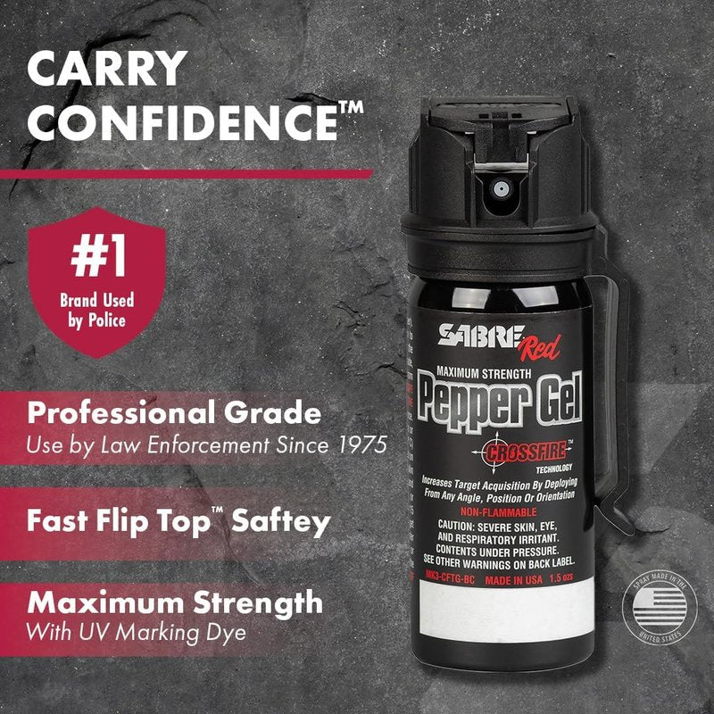 SABRE Crossfire Pepper Gel - Max Police Strength OC | Deploys At Any Angle, 1.5 fl oz