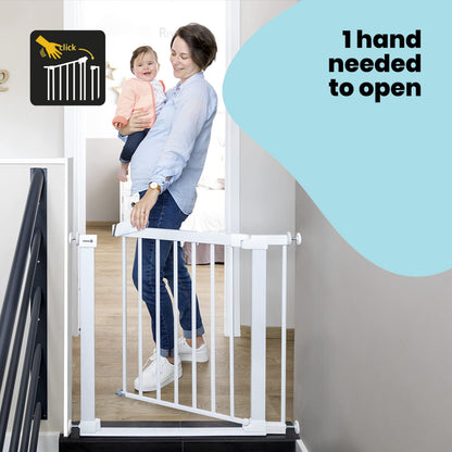 Safety 1st Flat Step Gate, Baby Stair Gate Pressure Fit, 73-80cm (max. 101cm), Ultra Flat Step-over Bar, "Keep Open" Baby Safety Gate, One-Hand Opening, No-Screw Installation (No Drilling), White