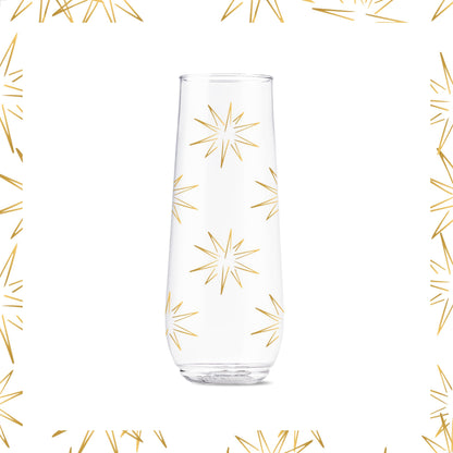 TOSSWARE POP 9oz Flute Festive Cheers Series, SET OF 6, Premium Quality, Recyclable, Unbreakable & Crystal Clear Plastic Printed Champagne Glasses