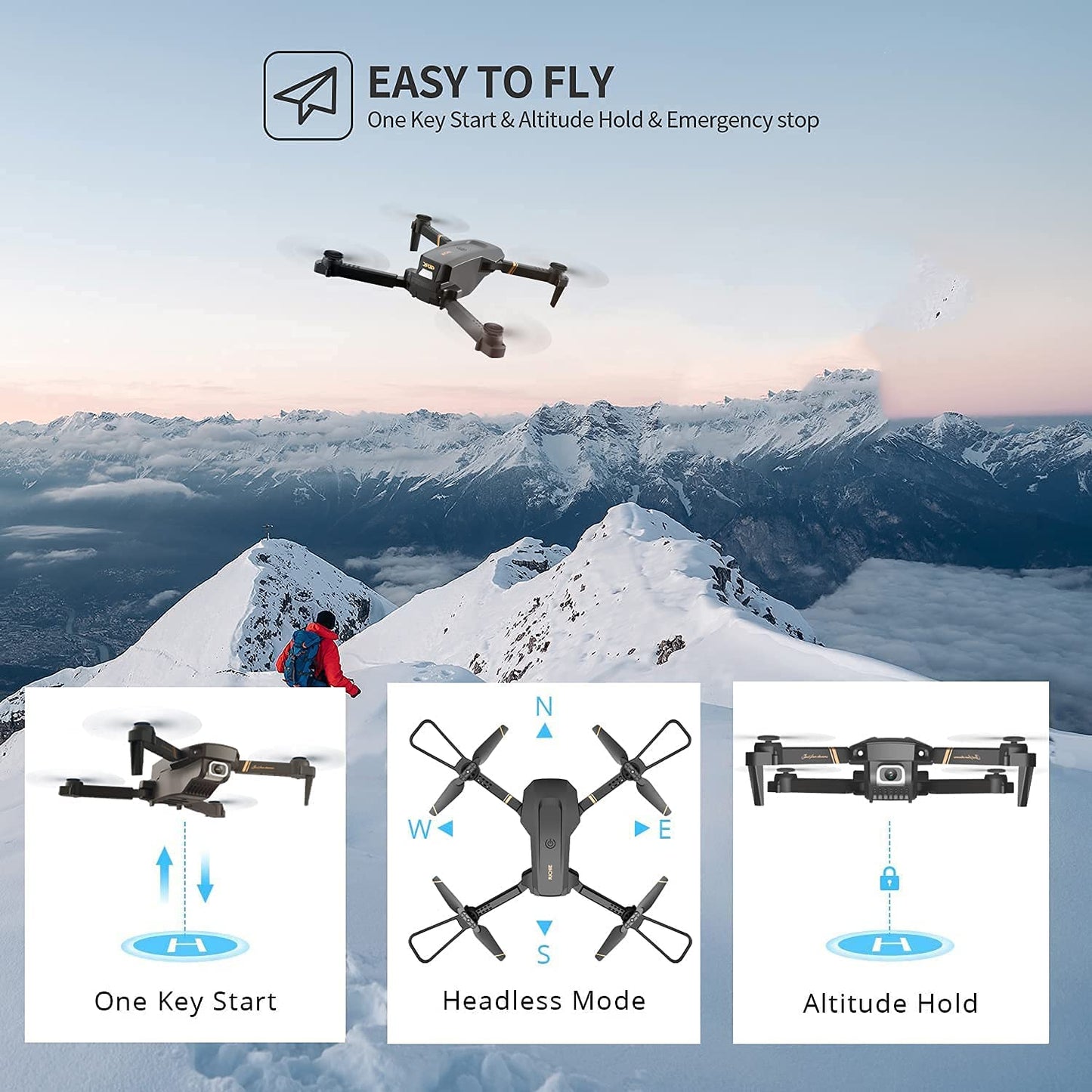 4DRC V4 Drone with 1080P HD Camera for Adults and Kids, Foldable Quadcopter with Wide Angle FPV Live Video, Trajectory Flight, App Control,Optical Flow, Altitude Hold and 2 Modular Batteries